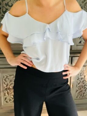 Forever 21 pale blue flutter sleeve off the shoulder top S